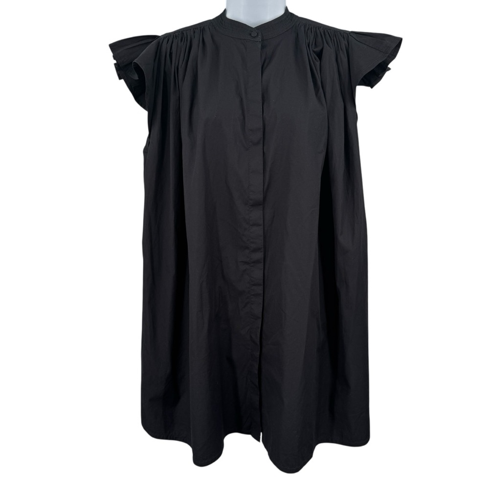 Madewell Flutter Sleeve Button-Front Mini Dress In Poplin Size XS Jet Black